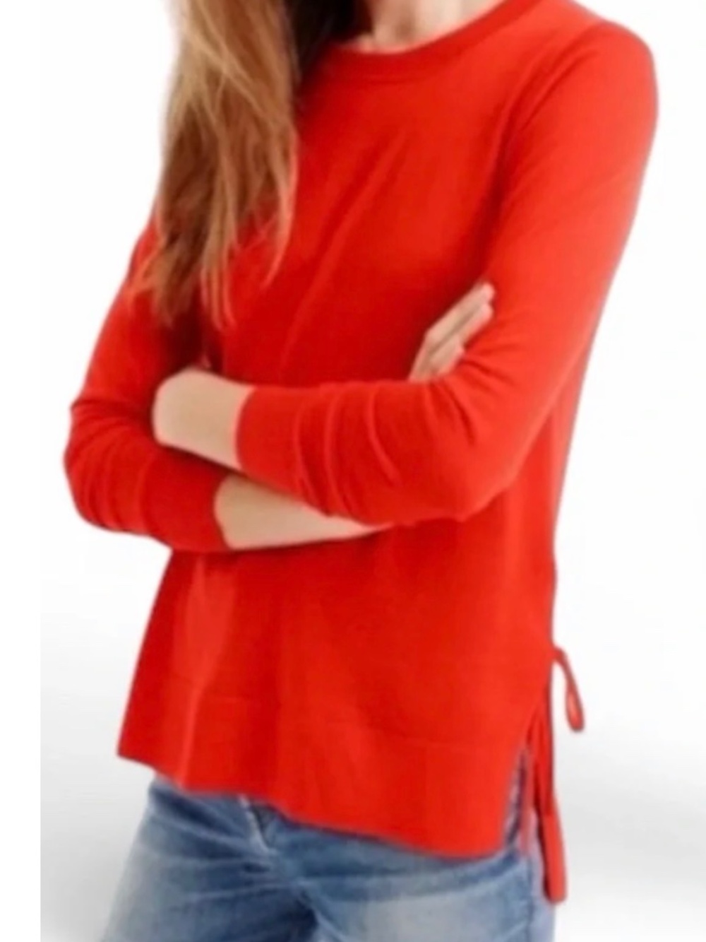 J. Crew 100% Merino Wool Crew Neck Tie Side Sweater in Bright Red Size Large